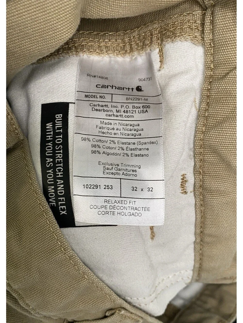 Carhartt Men's Khaki Relaxed Fit Rugged Flex Pants 32x32